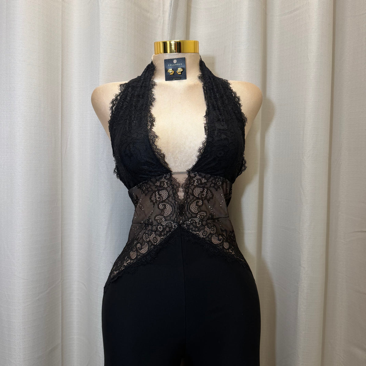 Halter Lace Jumpsuit-Black