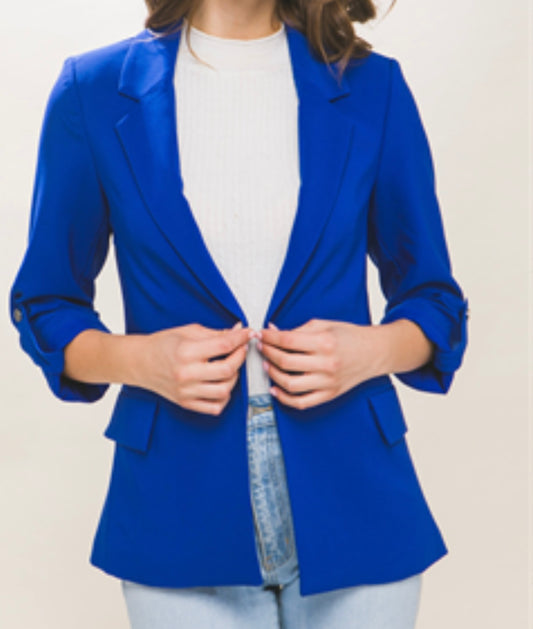 Leila woven 3/4 Sleeve Blazer -Royal