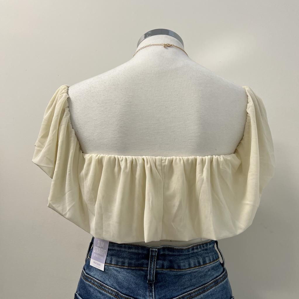 Kiera Off Shoulder Mesh Crop Top -Cream