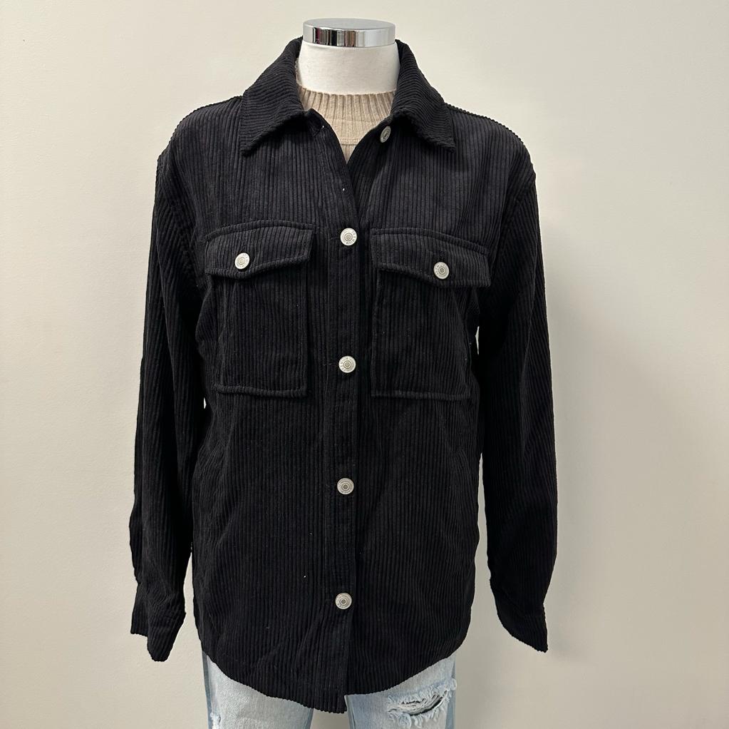 Gaia Corduroy Button Down Jackets -Black