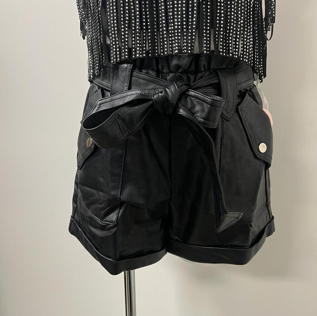 Mari Black Leather Short