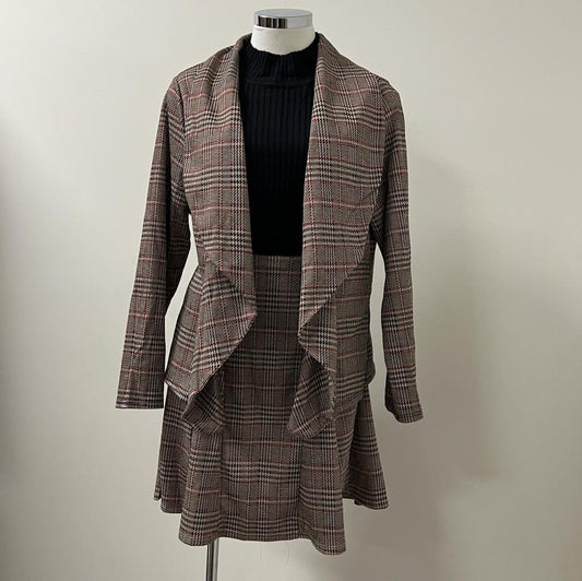 Idelia Blazer Plaid Set PL-Taupe/Black