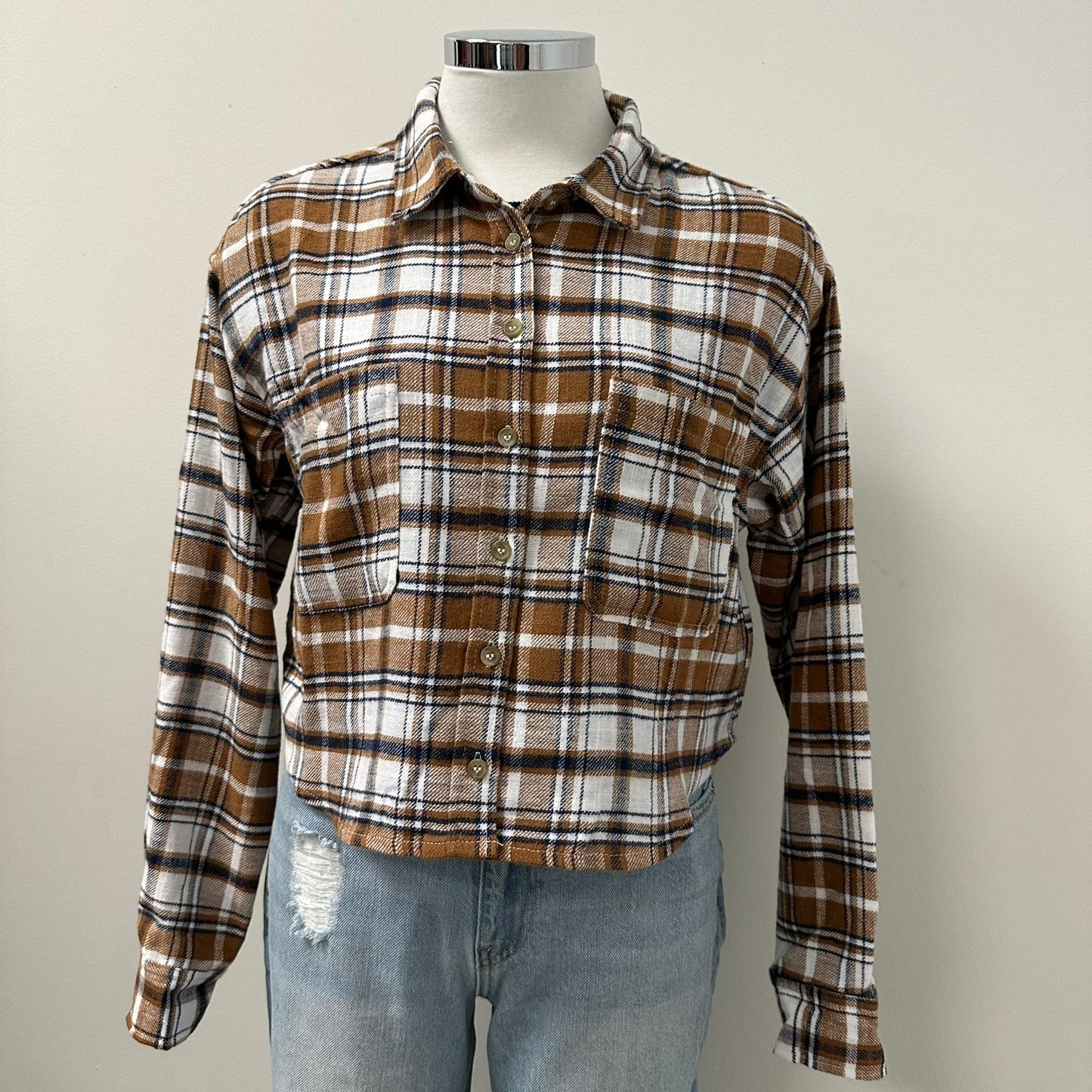 Gia Plaid Crop Top-Camel