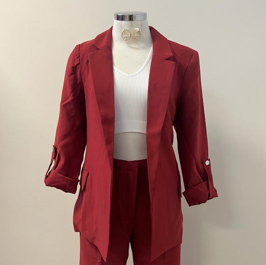 Leila woven 3/4 Sleeve Blazer -Sangria