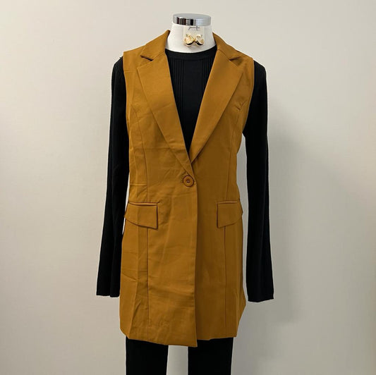 Jewel Sleeveless Blazer Vest PL -Mustard