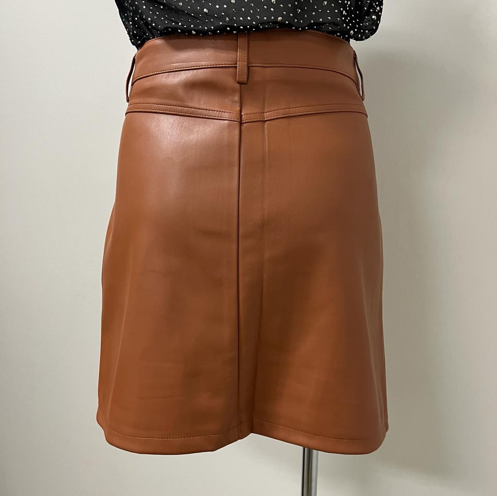 Karl Mini Leather Skirt PL-Brown