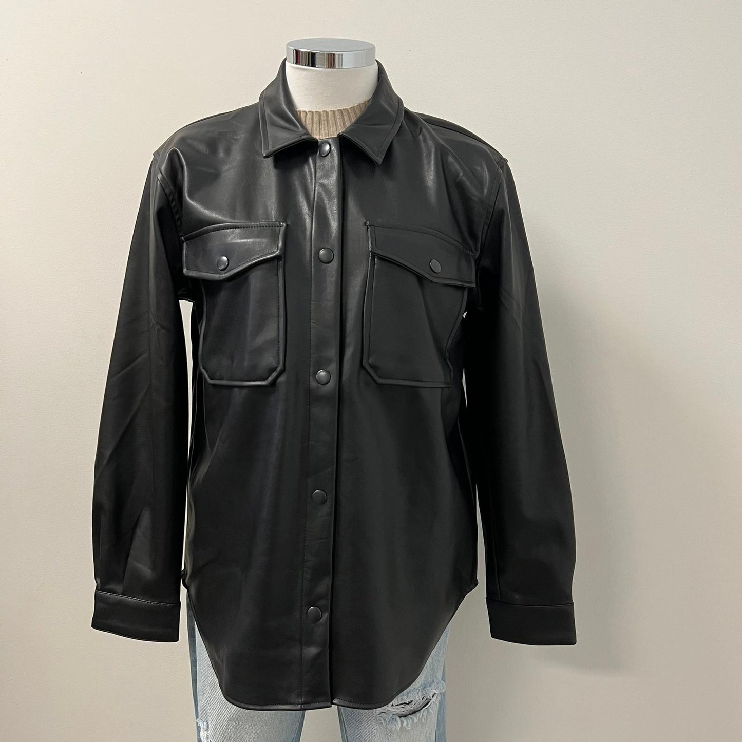 Gemma leather Shirt - Black