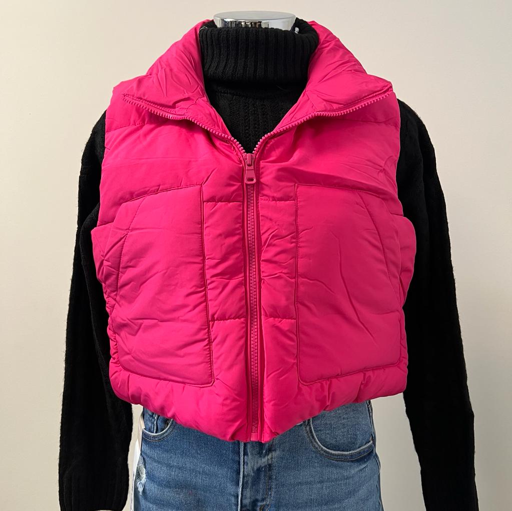 Elaine Puffer Vest-Hot Pink