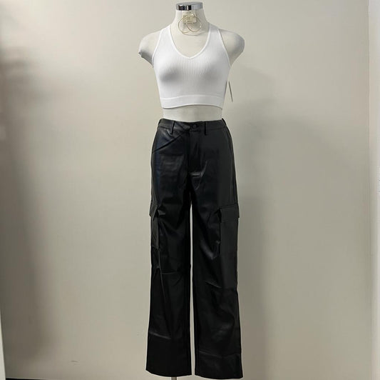 Maya Pu Leather Cargo Pants -Black